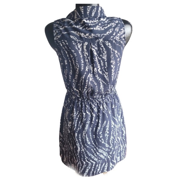 Mario Serrani Navy and White Patterned Sleeveless Dress S - Picture 6 of 7